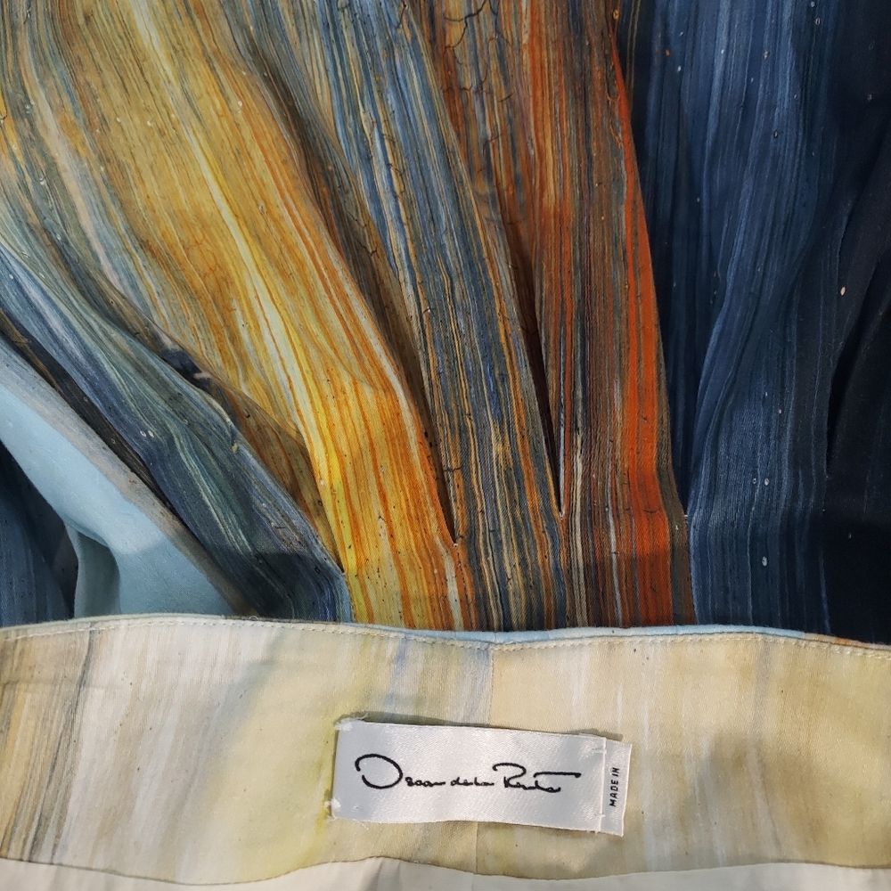 $3290 NEW OSCAR DE LA RENTA ABSTRACT CALENDULA ART MIDI DRESS US 14 - Picture 8 of 11